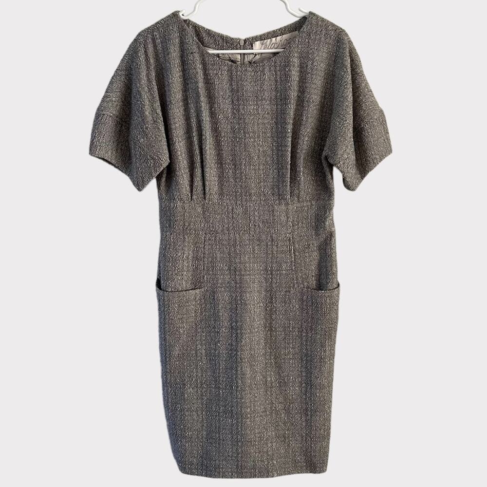 Lela Rose Gray Metallic Tweed Sheath Dress